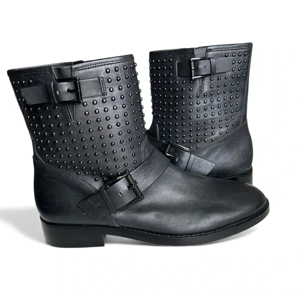 Michael Kors Reeves Studded Moto Boots Black Leather Dark Academia Biker Size 7